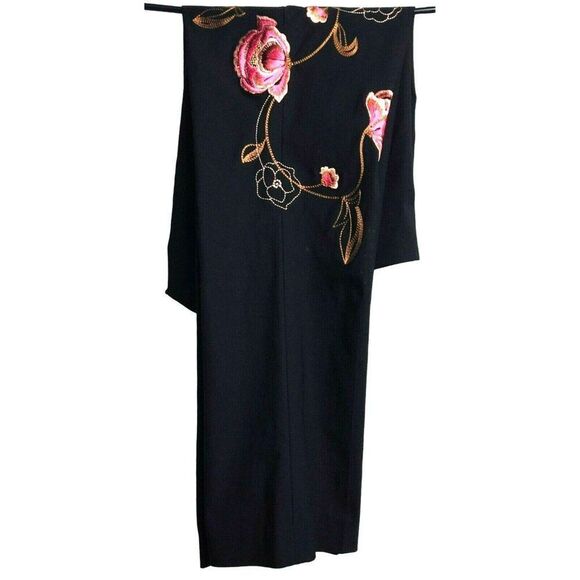 Guess Connection Black Embroidered Floral Leg Pants Sz 6 Slim Fit Stretch Slacks - Picture 3 of 5